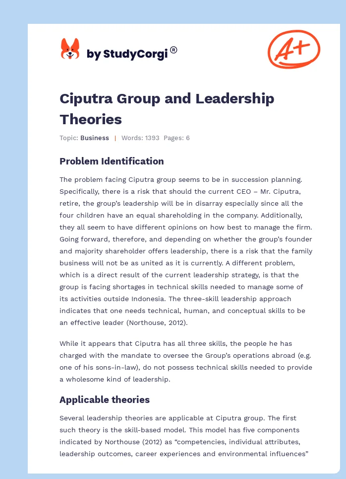 Ciputra Group and Leadership Theories. Page 1