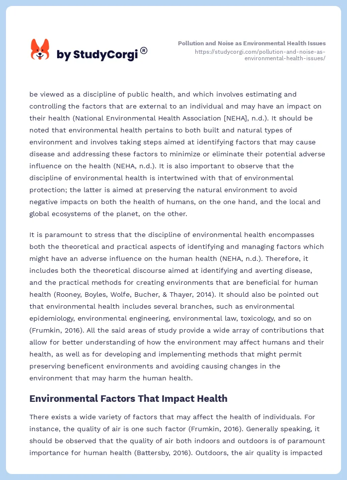 Pollution and Noise as Environmental Health Issues. Page 2