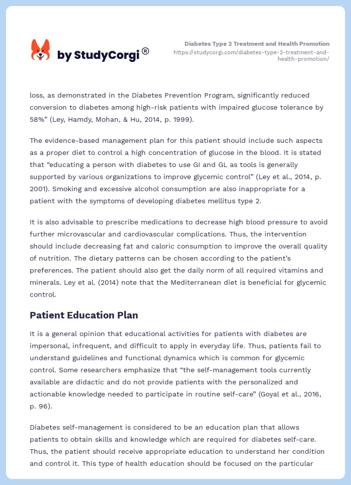Diabetes Type 2 Treatment and Health Promotion. Page 2