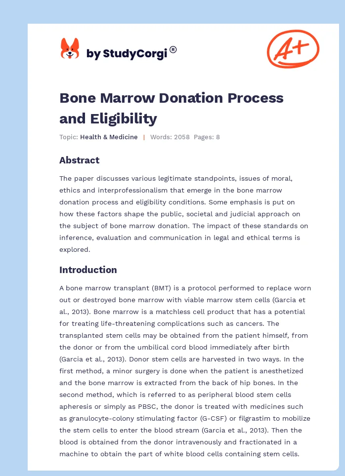Bone Marrow Donation Process and Eligibility. Page 1