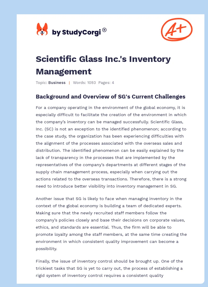 Scientific Glass Inc.'s Inventory Management. Page 1