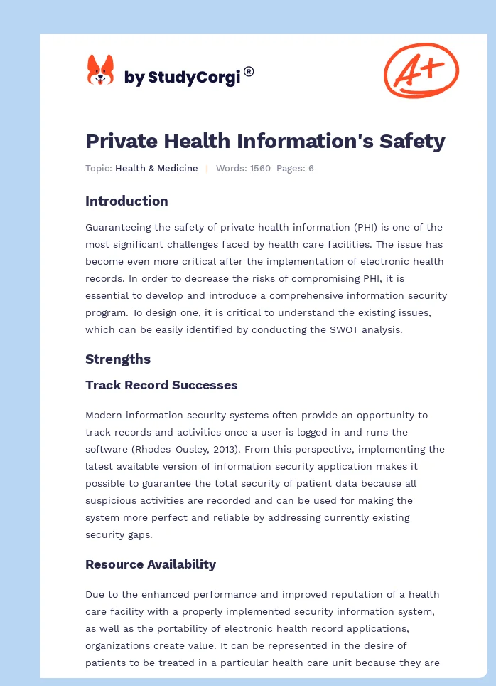 Private Health Information's Safety. Page 1