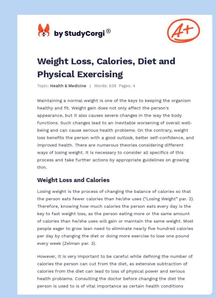 Weight Loss, Calories, Diet and Physical Exercising. Page 1