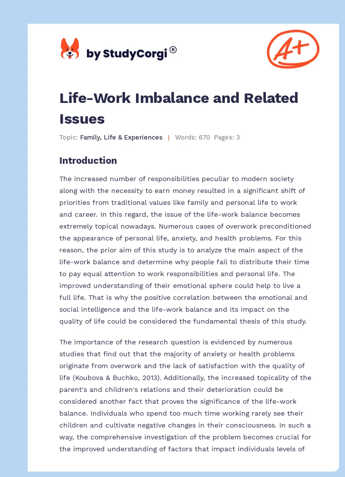 Life-Work Imbalance and Related Issues. Page 1