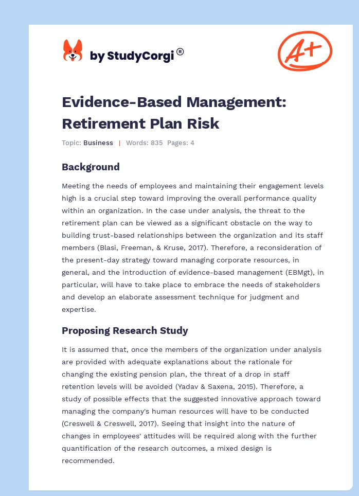 Evidence-Based Management: Retirement Plan Risk. Page 1