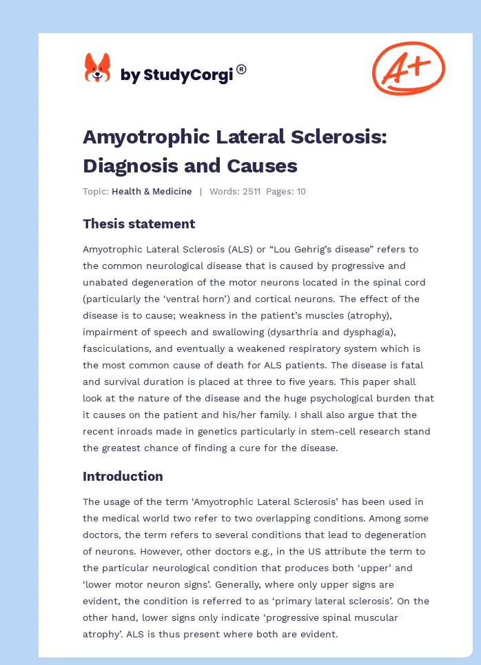 Amyotrophic Lateral Sclerosis: Diagnosis and Causes. Page 1