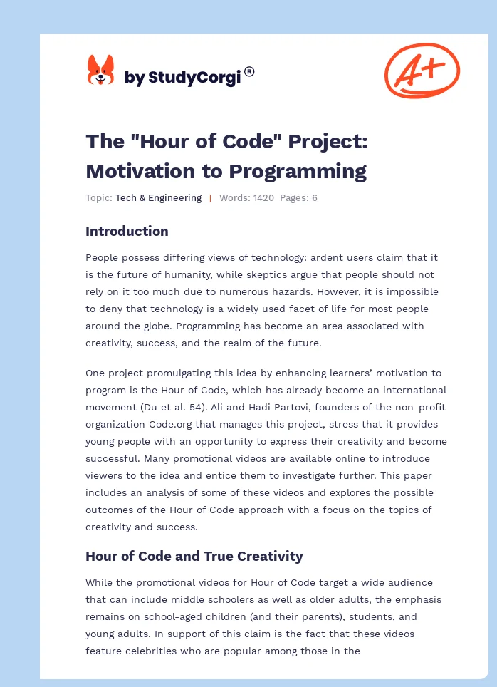The "Hour of Code" Project: Motivation to Programming. Page 1
