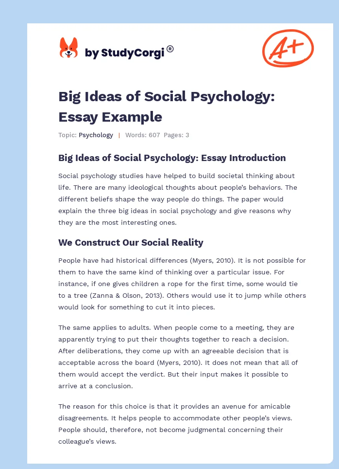 Big Ideas of Social Psychology: Essay Example. Page 1