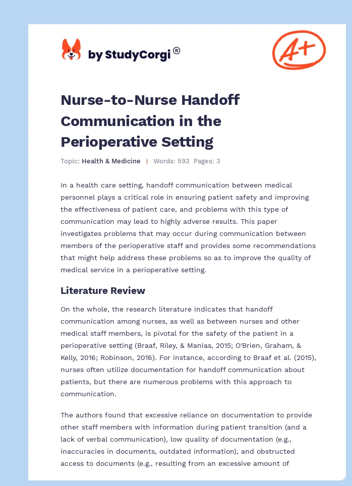 Nurse-to-Nurse Handoff Communication in the Perioperative Setting. Page 1