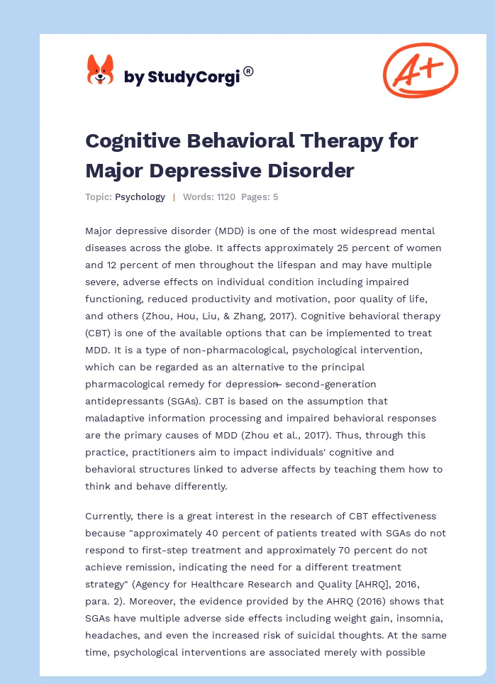 Cognitive Behavioral Therapy for Major Depressive Disorder. Page 1