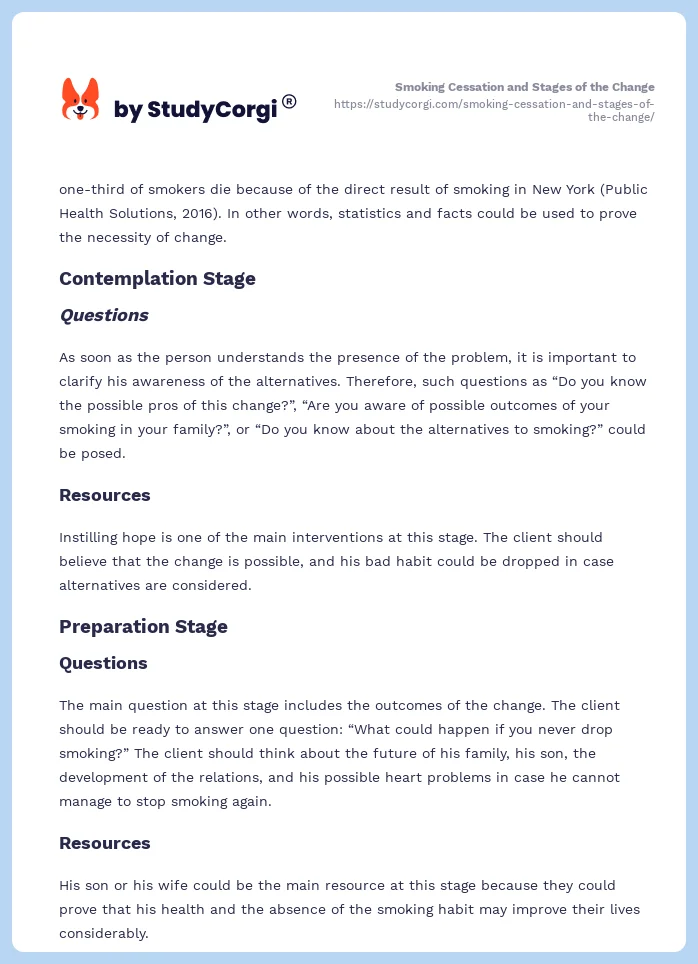 Smoking Cessation and Stages of the Change. Page 2