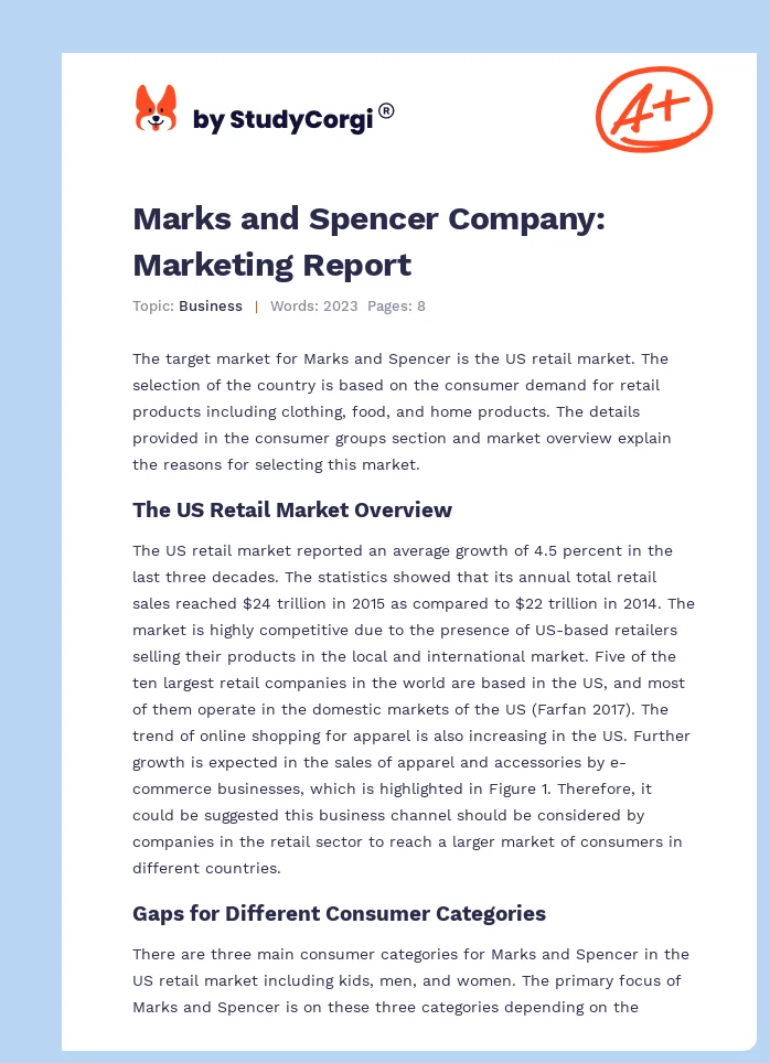 Marks and Spencer Company: Marketing Report. Page 1