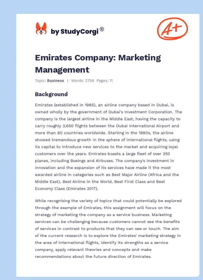 Emirates Company: Marketing Management. Page 1