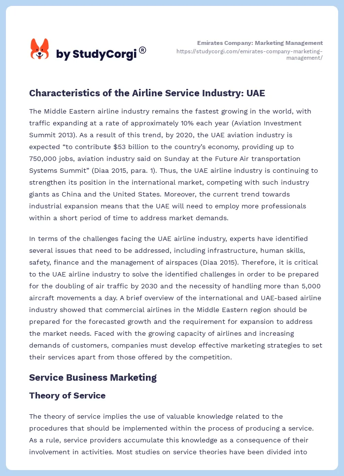 Emirates Company: Marketing Management. Page 2