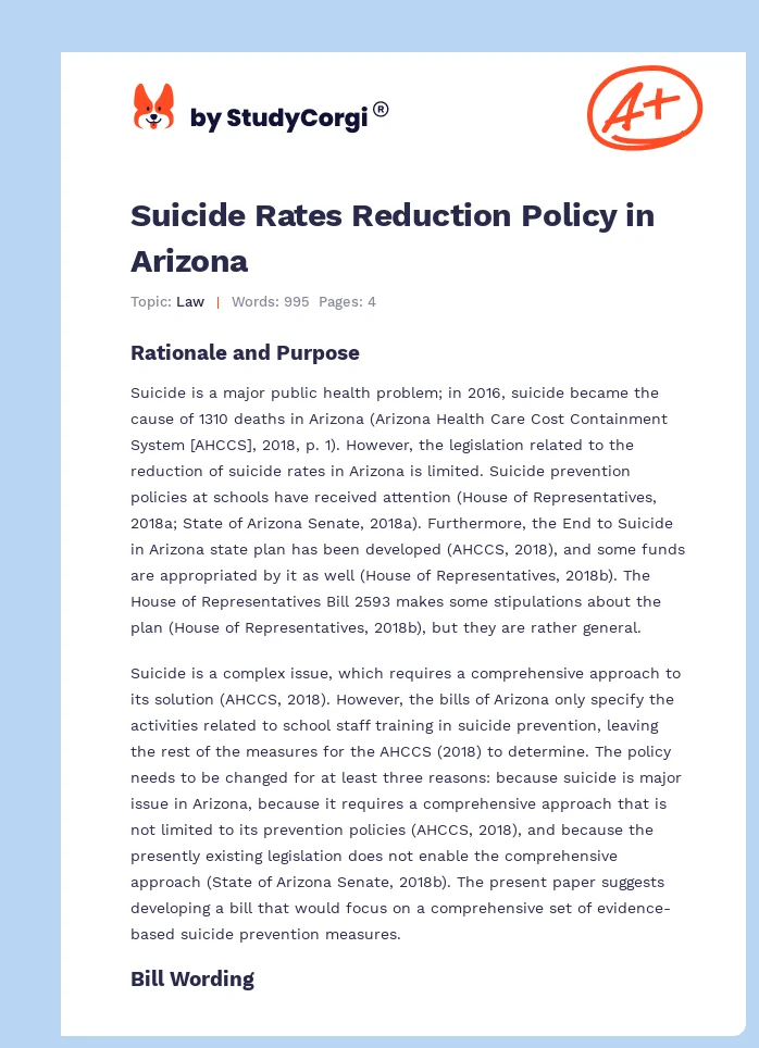 Suicide Rates Reduction Policy in Arizona. Page 1