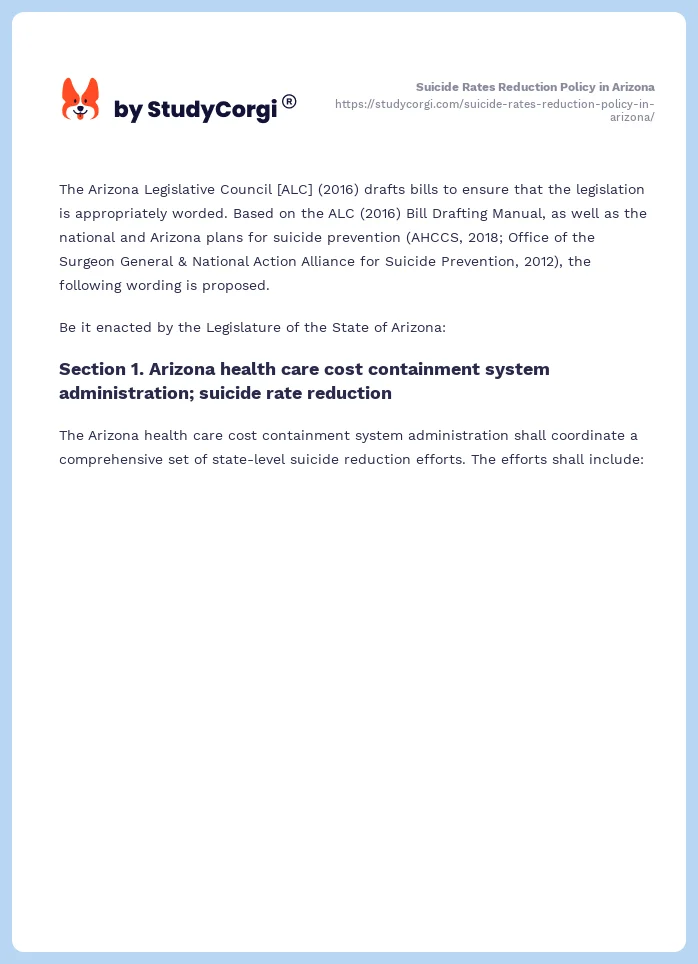 Suicide Rates Reduction Policy in Arizona. Page 2
