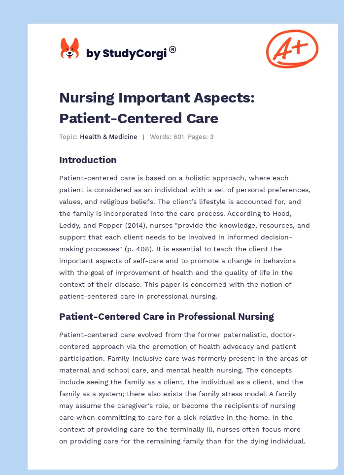 Nursing Important Aspects: Patient-Centered Care. Page 1