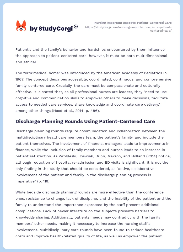 Nursing Important Aspects: Patient-Centered Care. Page 2