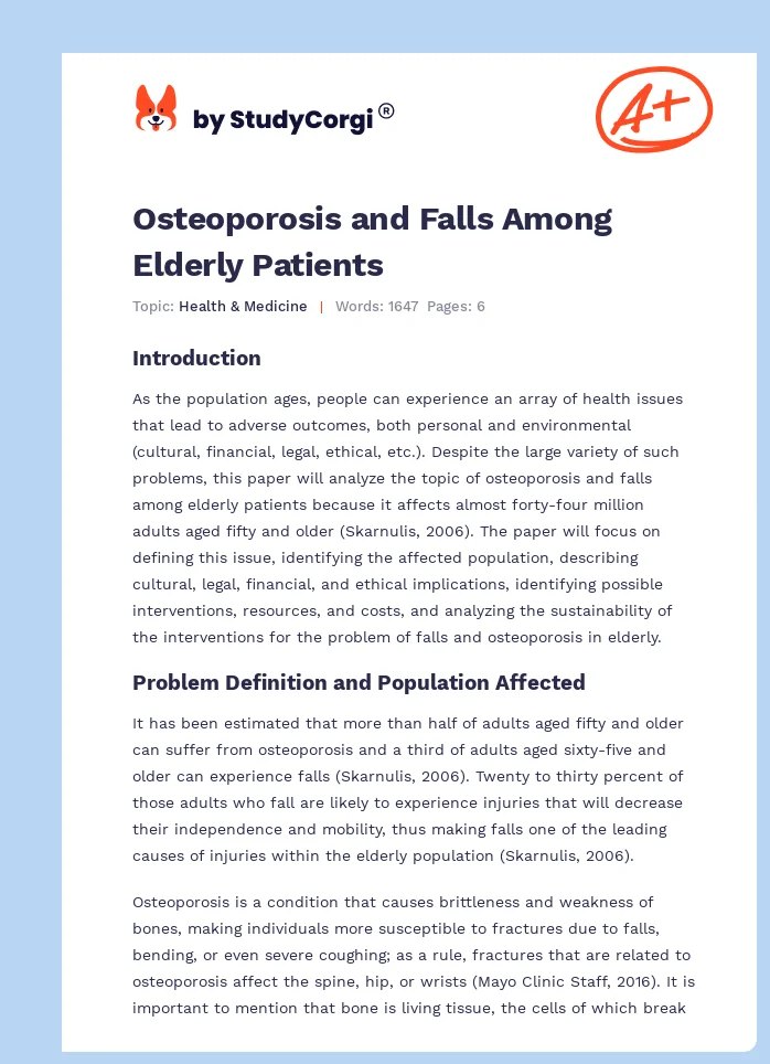 Osteoporosis and Falls Among Elderly Patients. Page 1