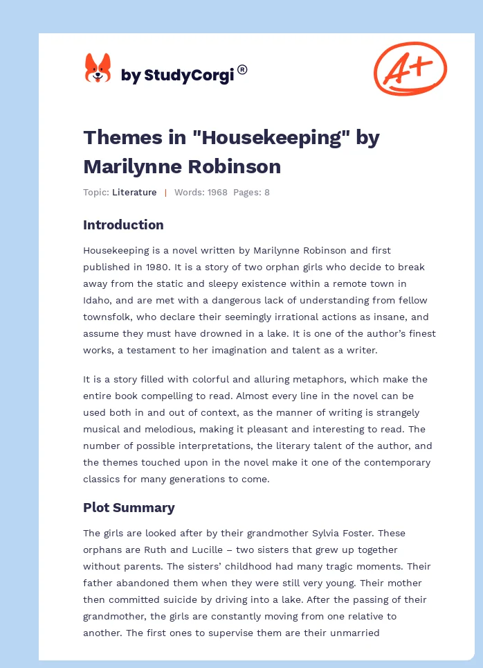 Themes in "Housekeeping" by Marilynne Robinson. Page 1