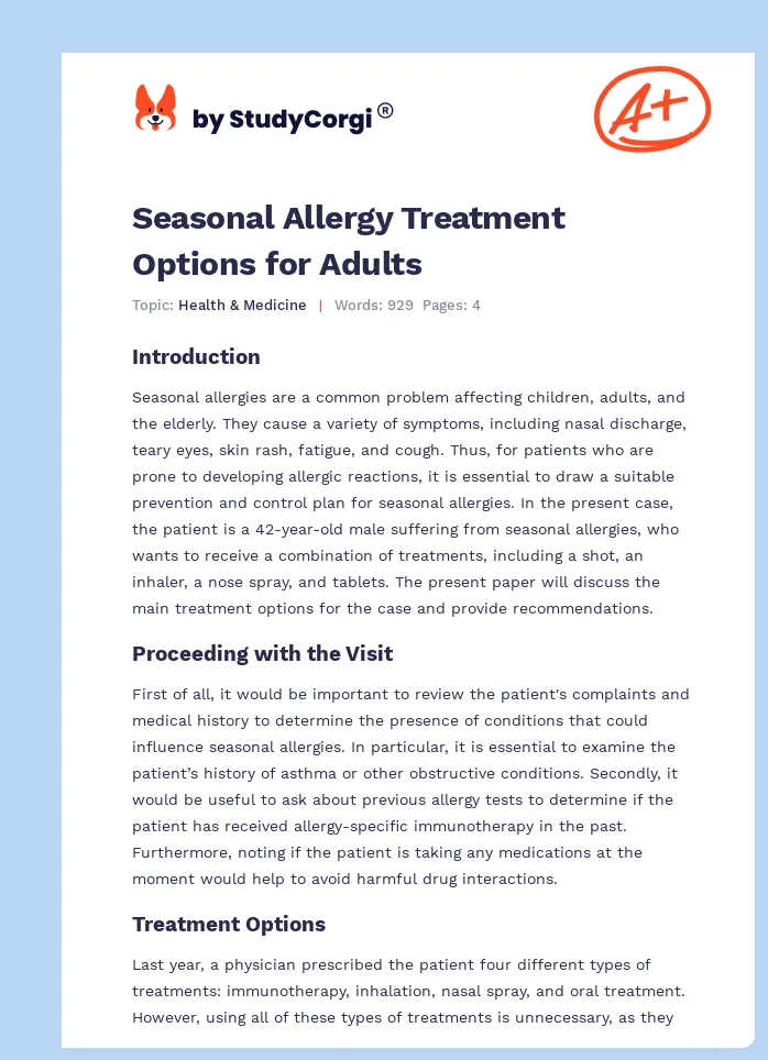 Seasonal Allergy Treatment Options for Adults. Page 1