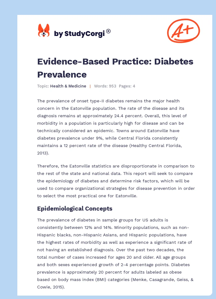 Evidence-Based Practice: Diabetes Prevalence. Page 1