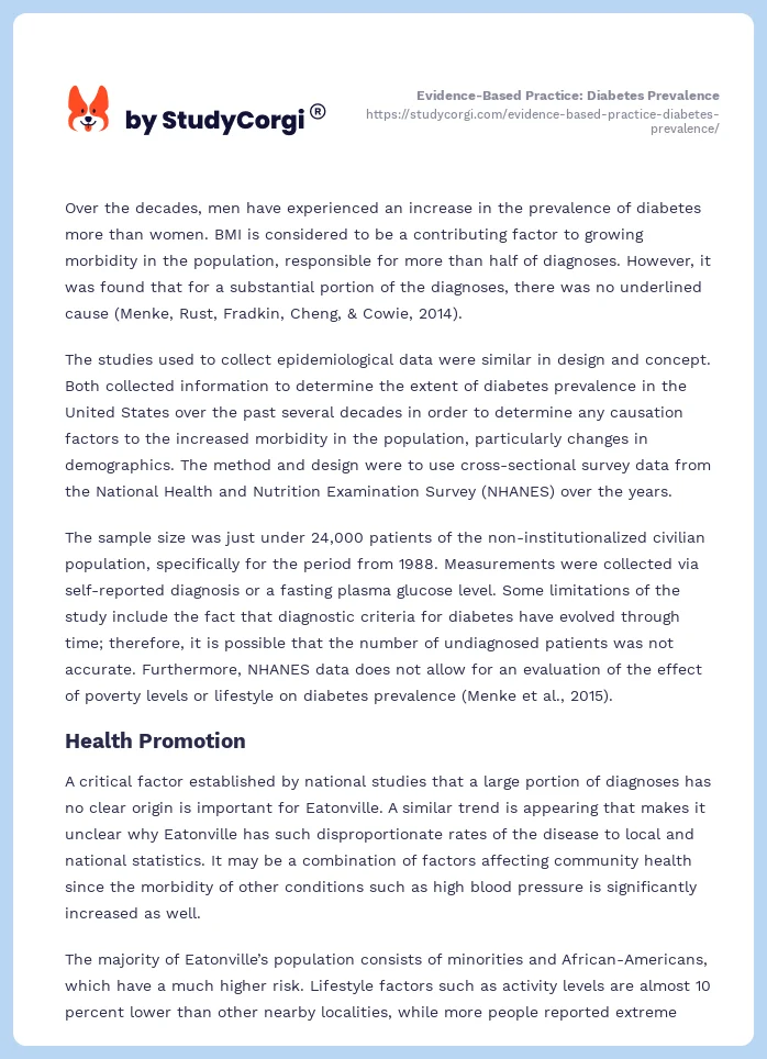 Evidence-Based Practice: Diabetes Prevalence. Page 2