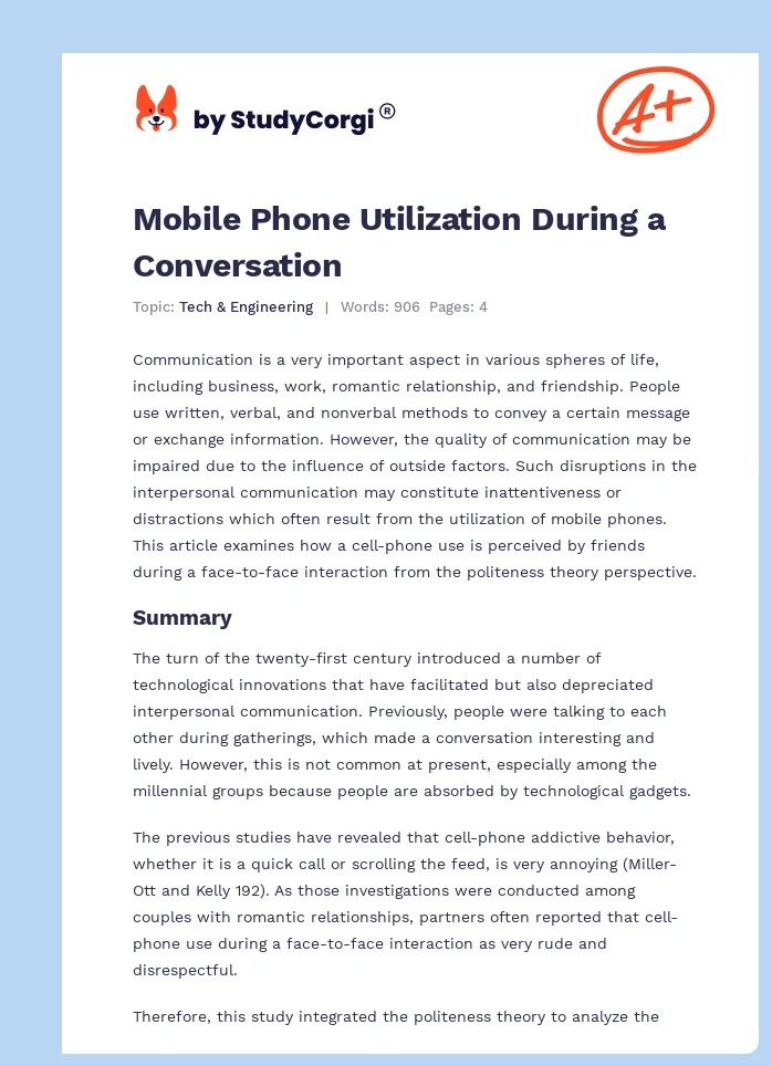 Mobile Phone Utilization During a Conversation. Page 1