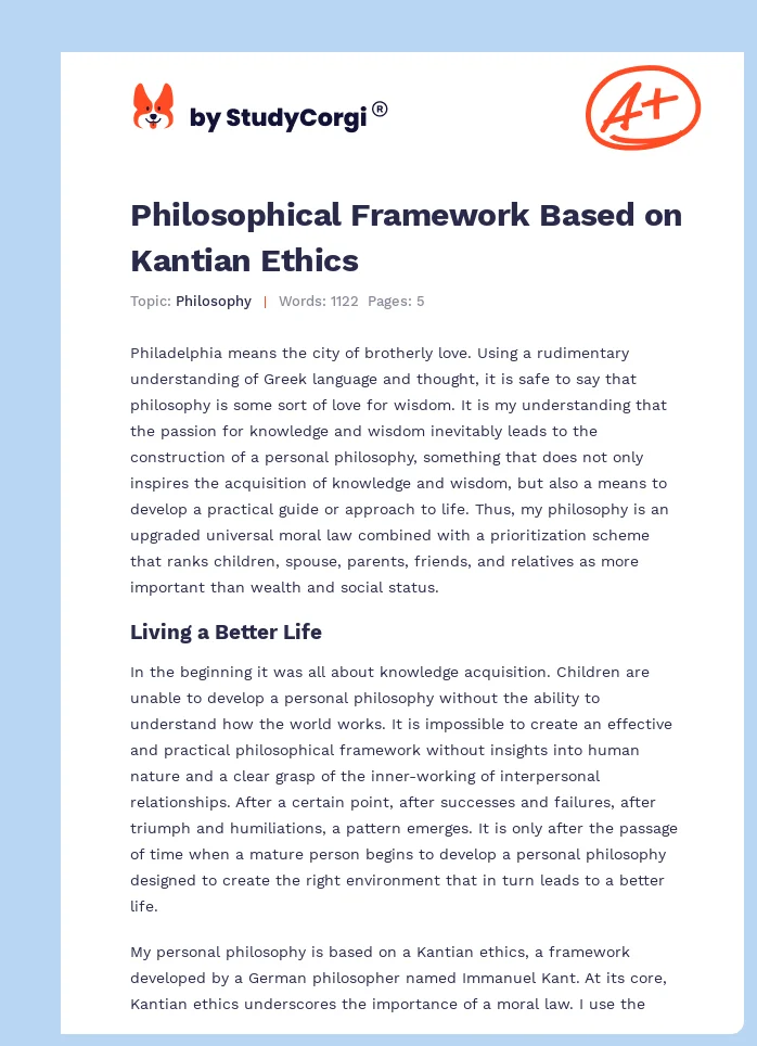 Philosophical Framework Based on Kantian Ethics. Page 1