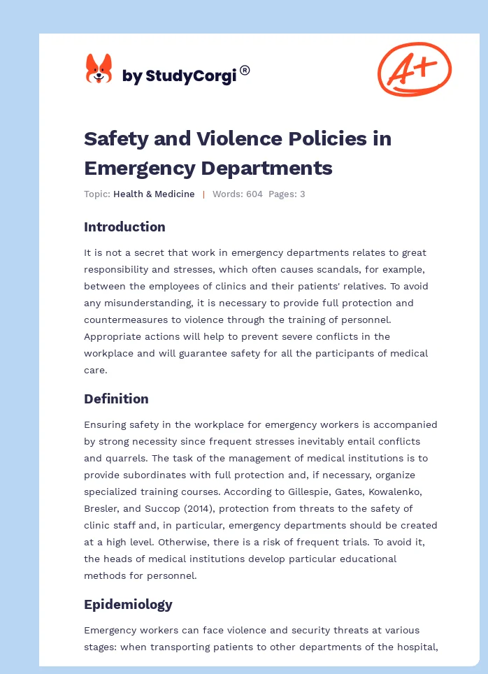 Safety and Violence Policies in Emergency Departments. Page 1