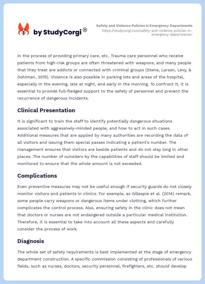 Safety and Violence Policies in Emergency Departments. Page 2