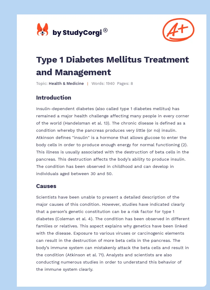 Type 1 Diabetes Mellitus Treatment and Management. Page 1