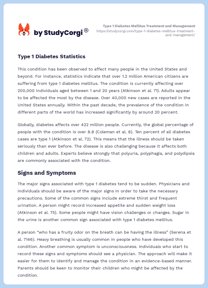 Type 1 Diabetes Mellitus Treatment and Management. Page 2