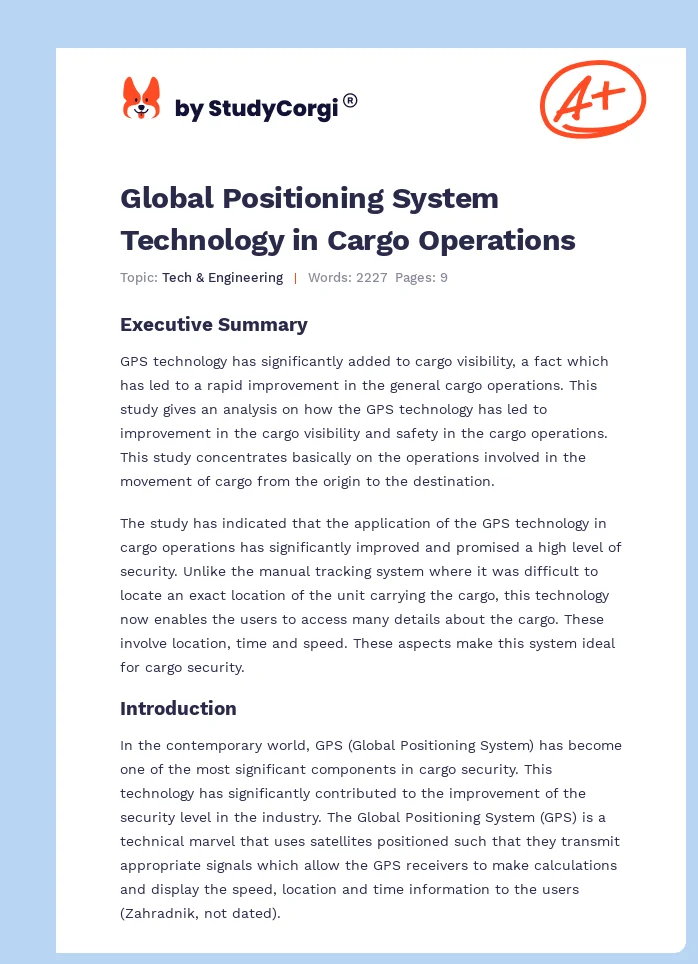 Global Positioning System Technology in Cargo Operations. Page 1