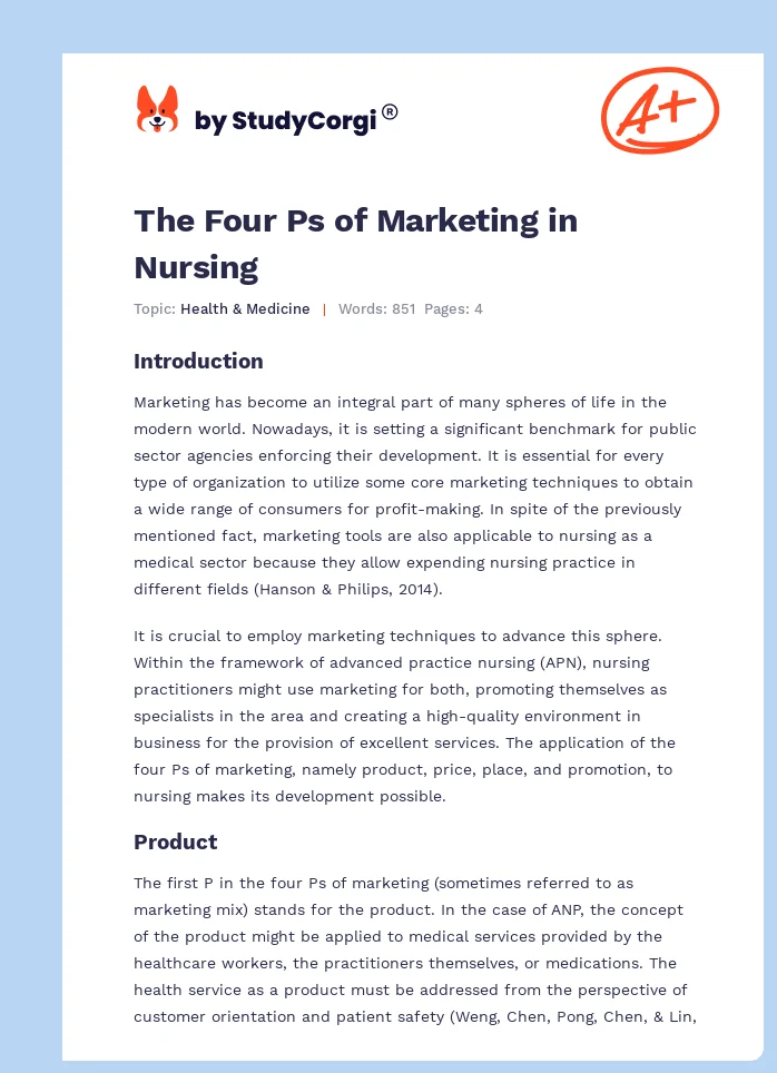 The Four Ps of Marketing in Nursing. Page 1