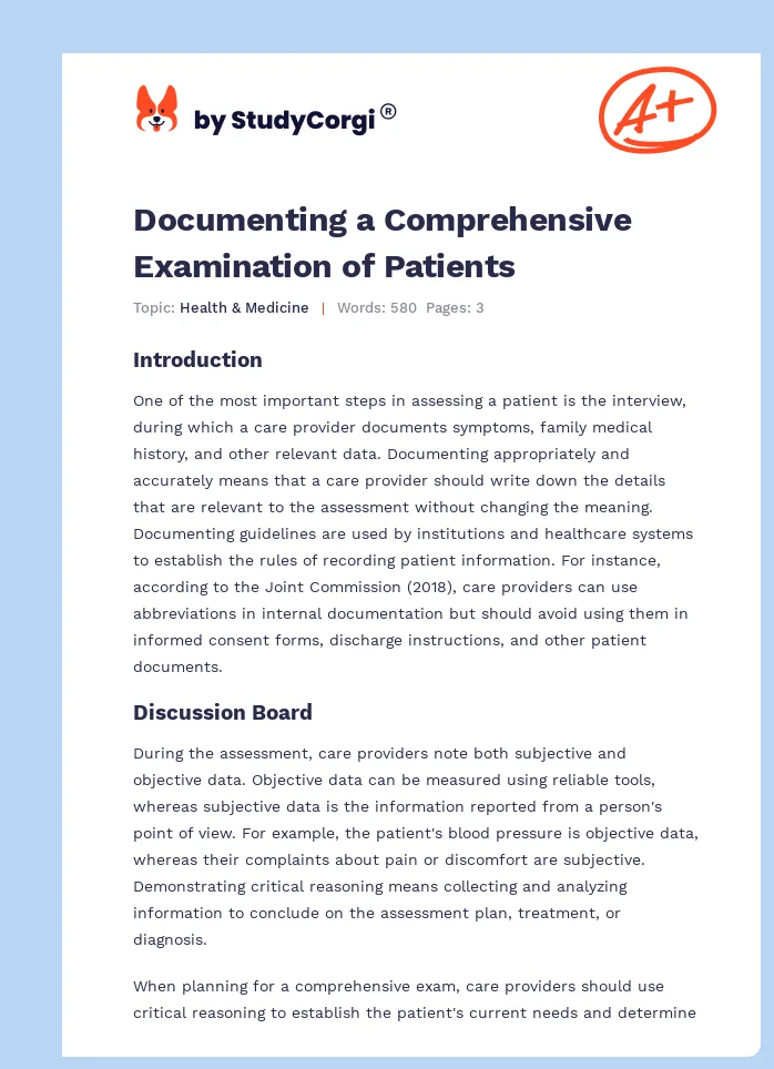Documenting a Comprehensive Examination of Patients. Page 1