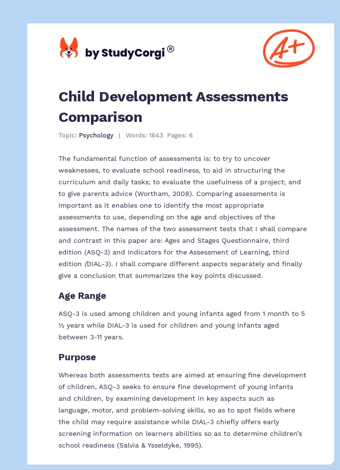 Child Development Assessments Comparison. Page 1