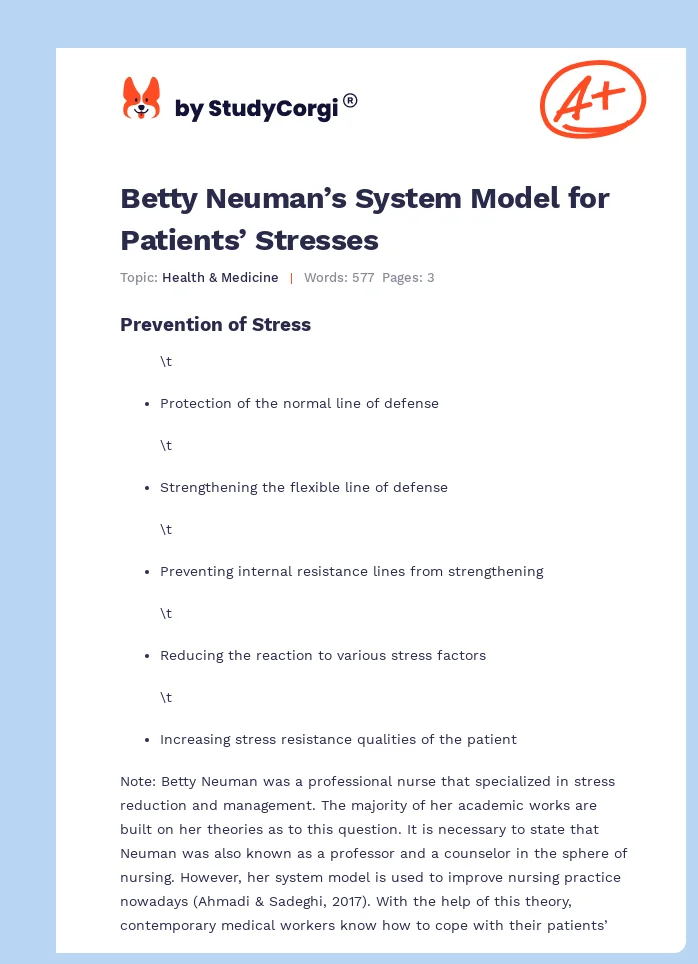 Betty Neuman’s System Model for Patients’ Stresses. Page 1