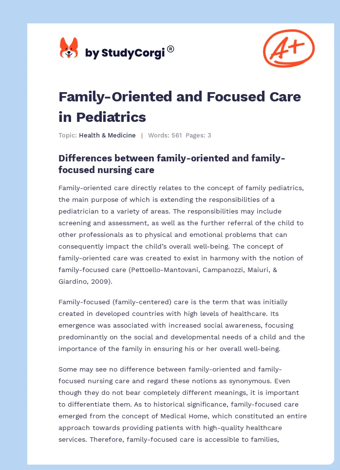 Family-Oriented and Focused Care in Pediatrics. Page 1