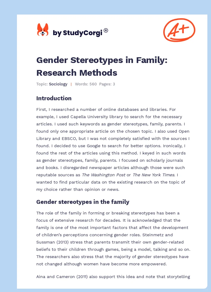 Gender Stereotypes in Family: Research Methods. Page 1
