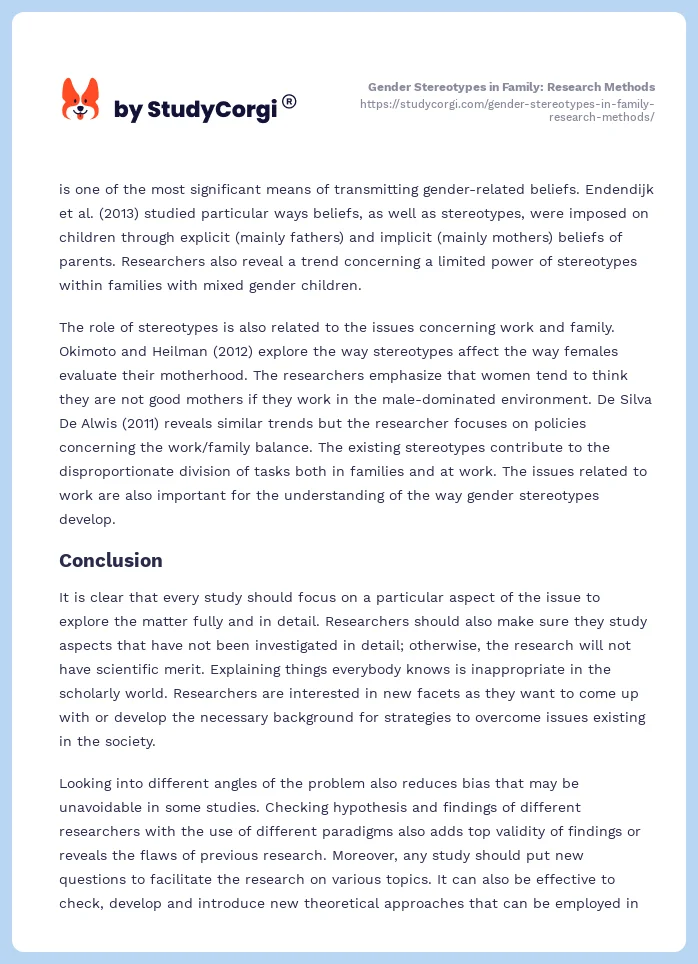 Gender Stereotypes in Family: Research Methods. Page 2