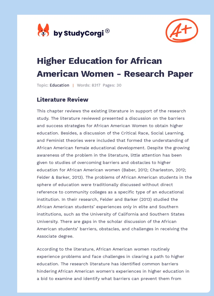 African American Women and Higher Education Barriers. Page 1