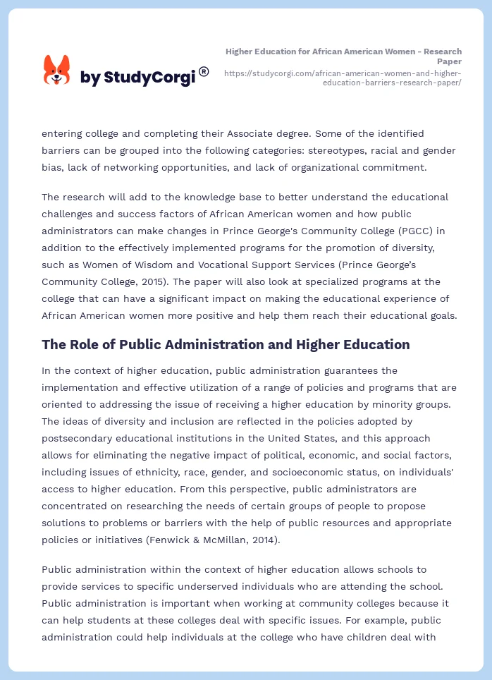 African American Women and Higher Education Barriers. Page 2
