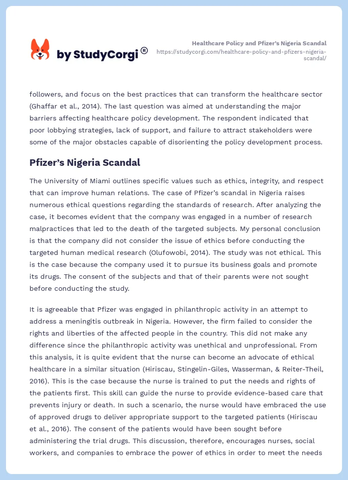 Healthcare Policy and Pfizer’s Nigeria Scandal. Page 2