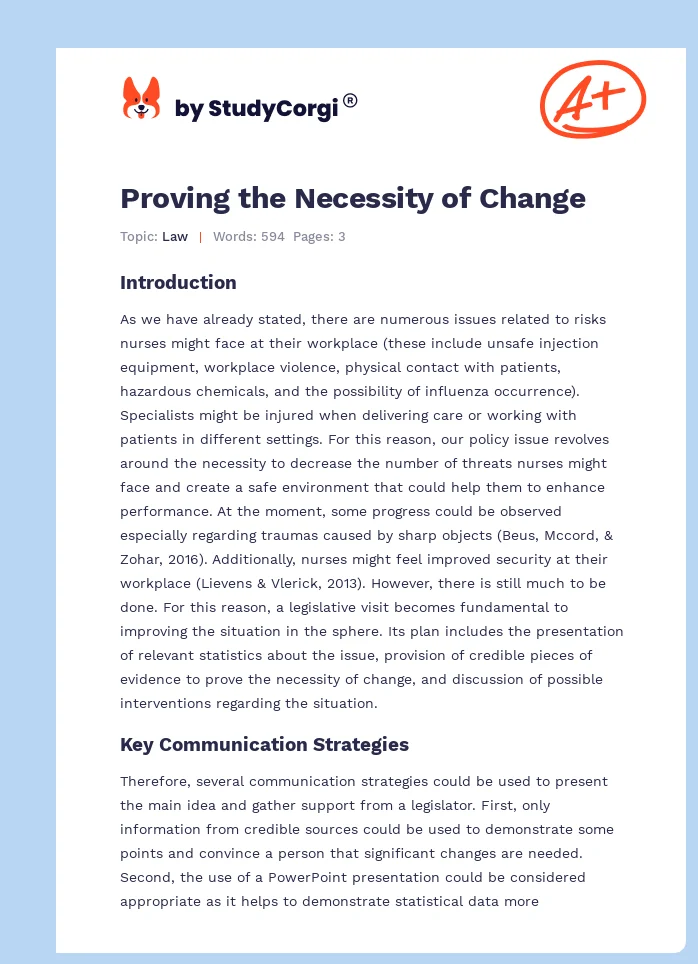 Proving the Necessity of Change. Page 1