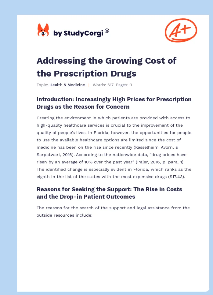 Addressing the Growing Cost of the Prescription Drugs. Page 1