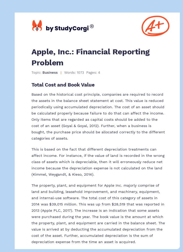 Apple, Inc.: Financial Reporting Problem. Page 1
