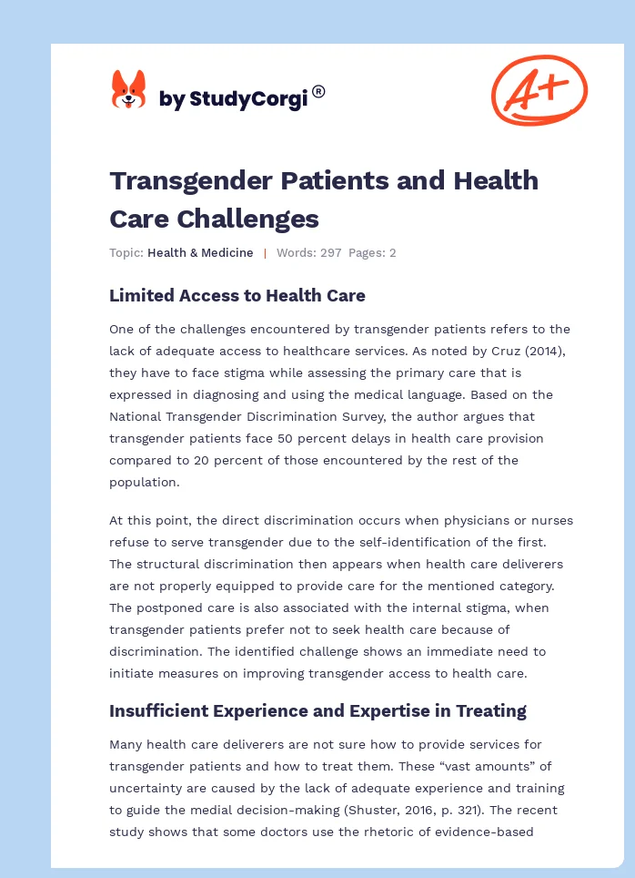 Transgender Patients and Health Care Challenges. Page 1