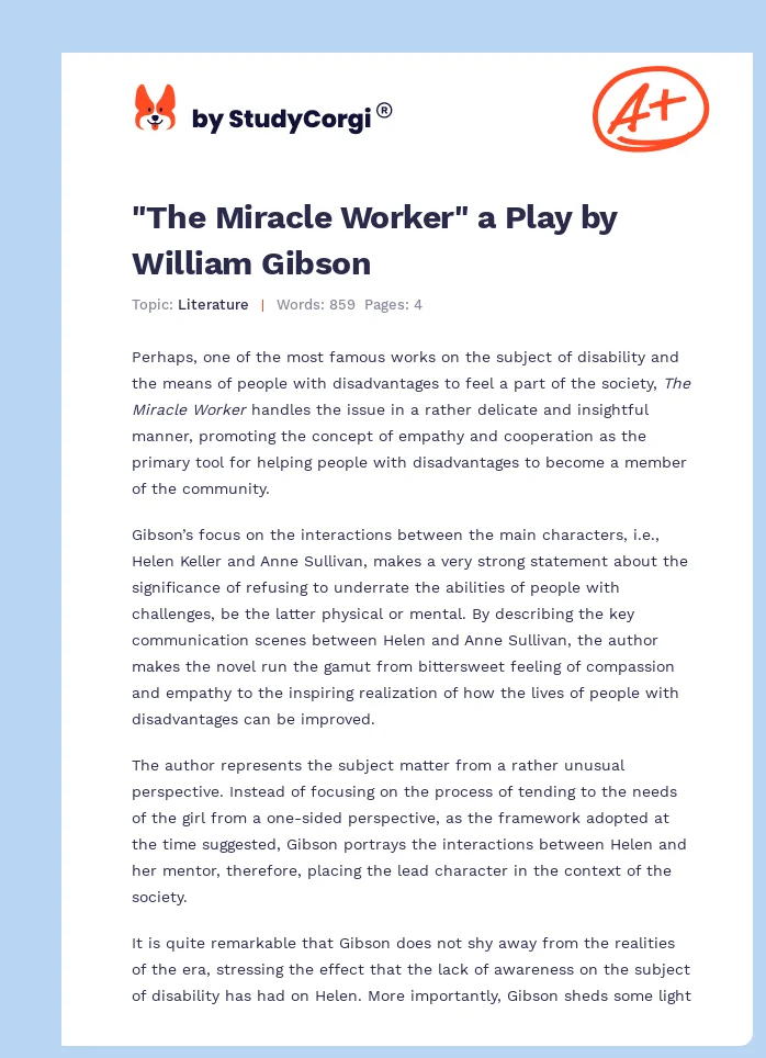 "The Miracle Worker" a Play by William Gibson. Page 1