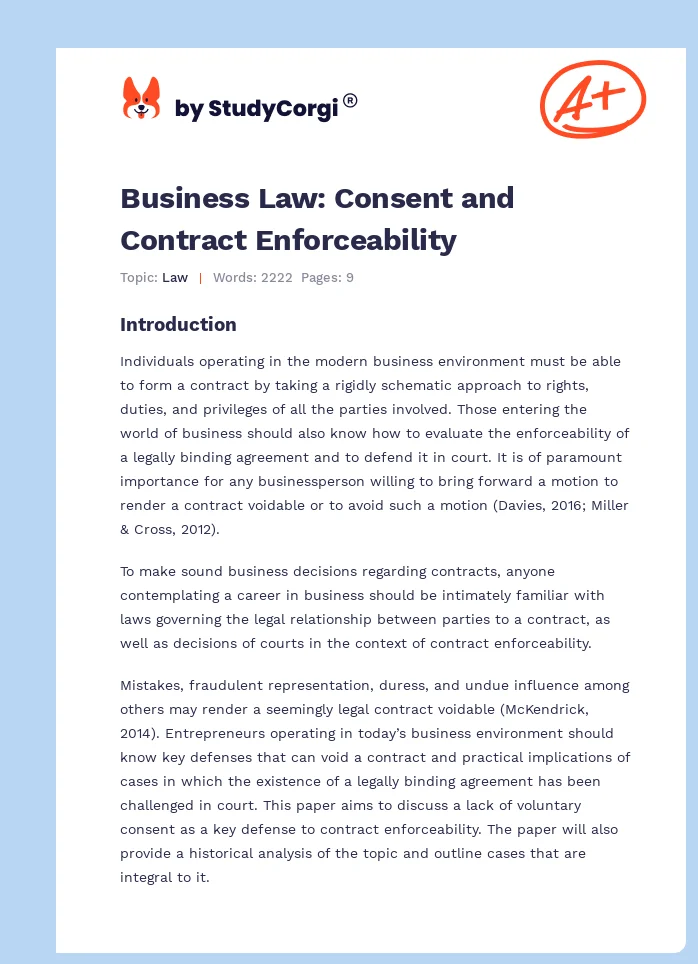 Business Law: Consent and Contract Enforceability. Page 1